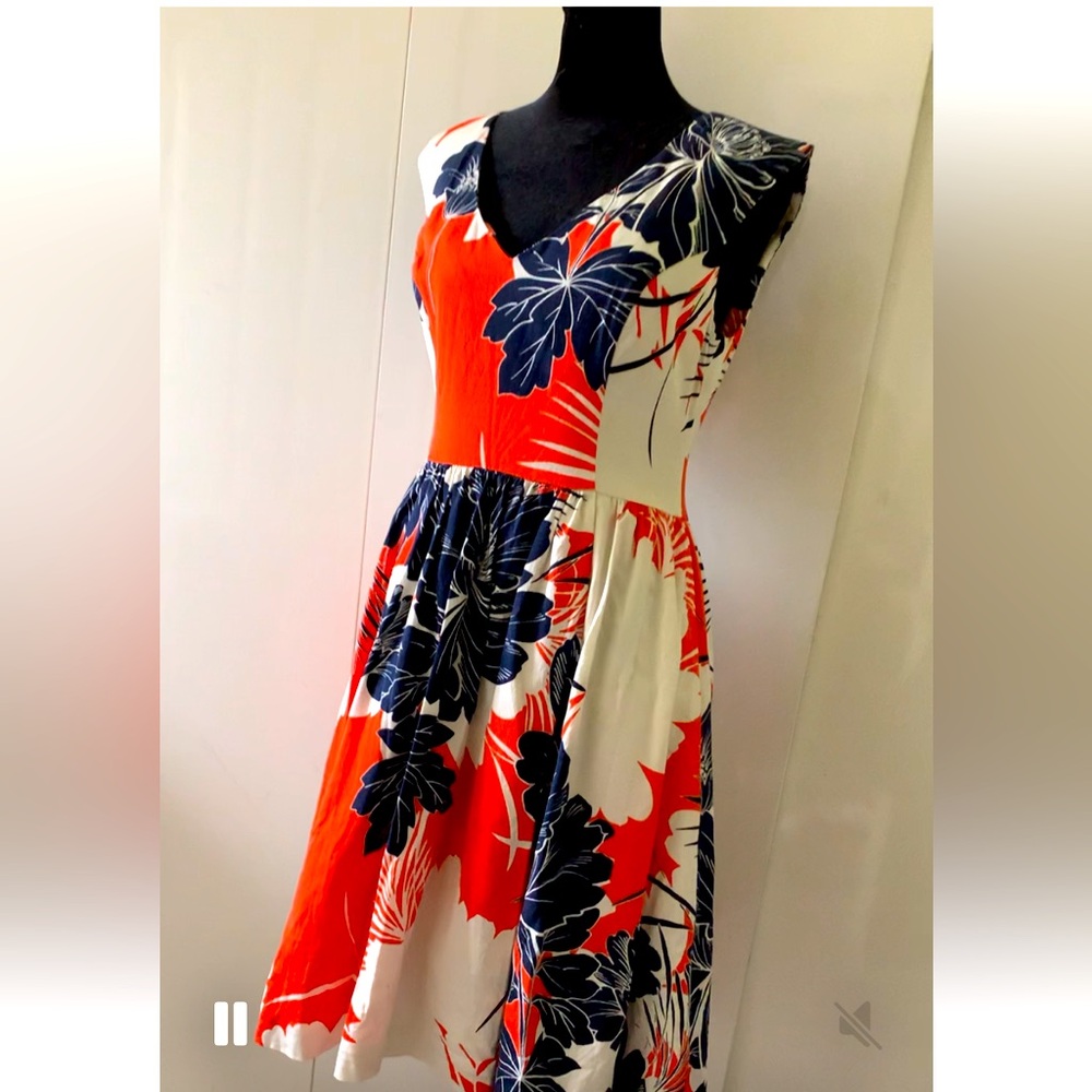 Tracy Reese Orange and Navy Floral Sleeveless Dress Size 4